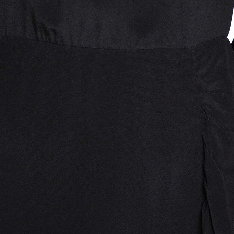 Pre Owned Prada Black Silk Lace Trim Ruffled Midi Dress M