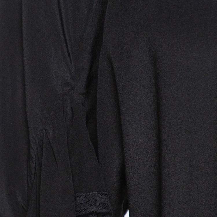 Pre Owned Prada Black Silk Lace Trim Ruffled Midi Dress M