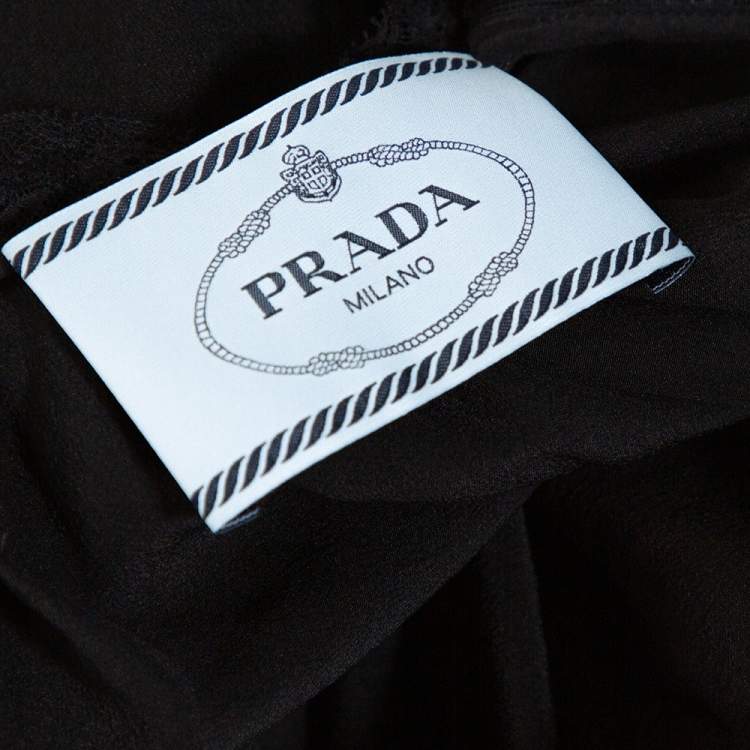 Pre Owned Prada Black Silk Lace Trim Ruffled Midi Dress M