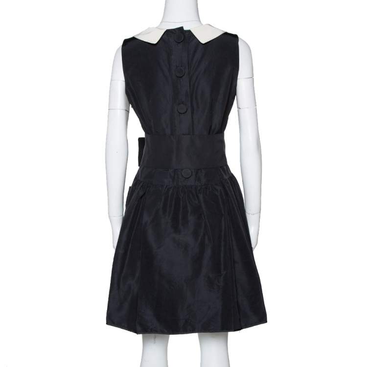Pre Owned Prada Black Silk Faille Belted Flared Dress M