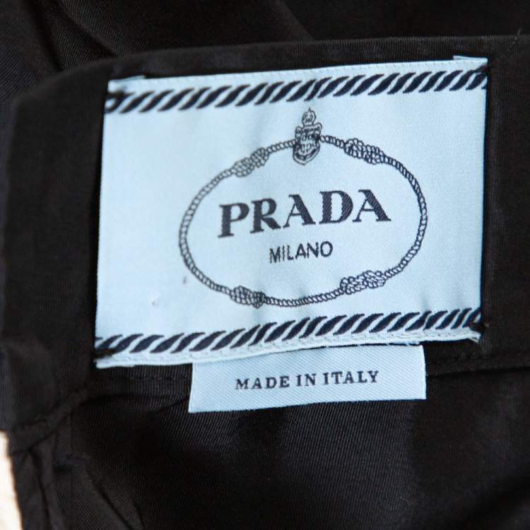 Pre Owned Prada Black Silk Faille Belted Flared Dress M