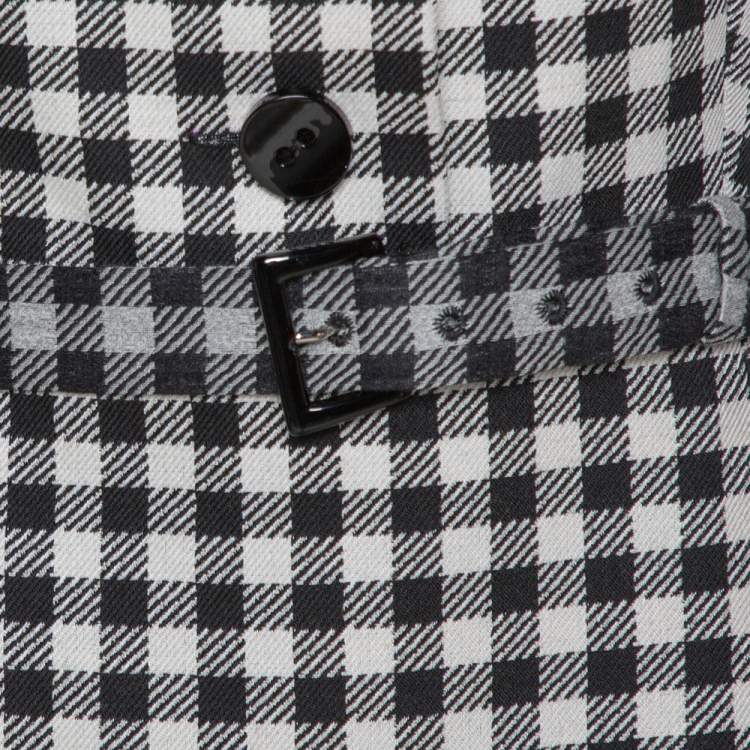 Pre Owned Prada Cream & Black Checked Wool Blend Sheath Dress M