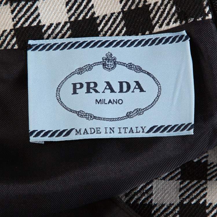 Pre Owned Prada Cream & Black Checked Wool Blend Sheath Dress M