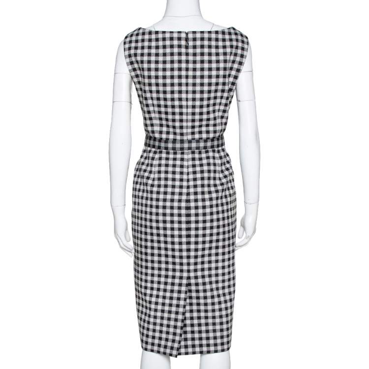 Pre Owned Prada Cream & Black Checked Wool Blend Sheath Dress M