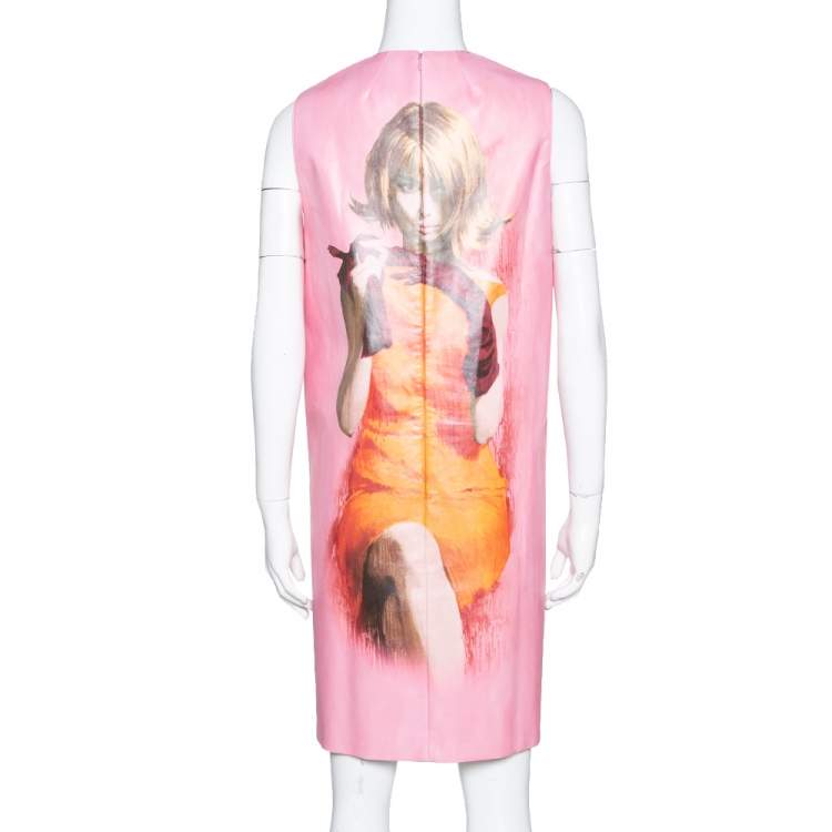 Pre Owned Prada Pink Poster Girl Print Coated Cotton Sleeveless Dress S