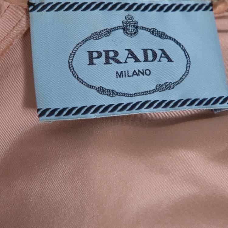 Pre Owned Prada Pale Peach Silk Faille Belted Flared Dress S