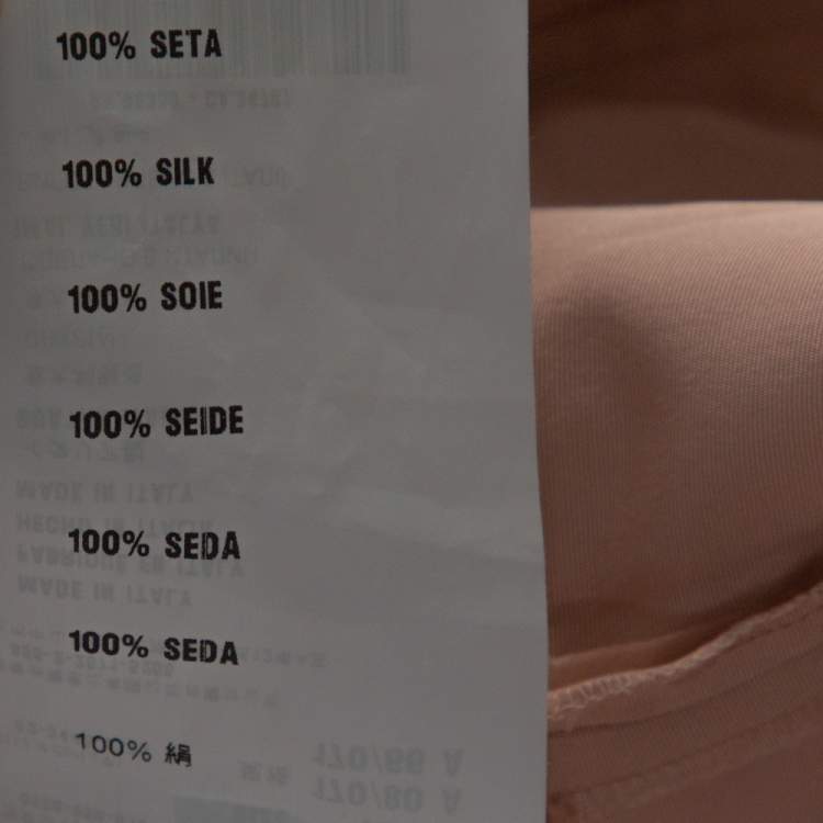 Pre Owned Prada Pale Peach Silk Faille Belted Flared Dress S