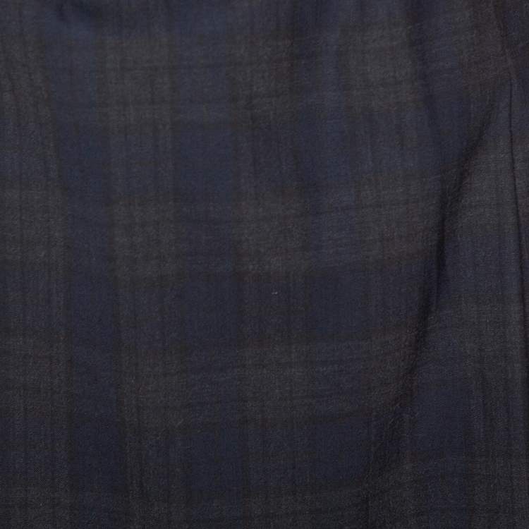 Pre Owned Prada Black Plaid Wool Blend Buckled Wrap Skirt S