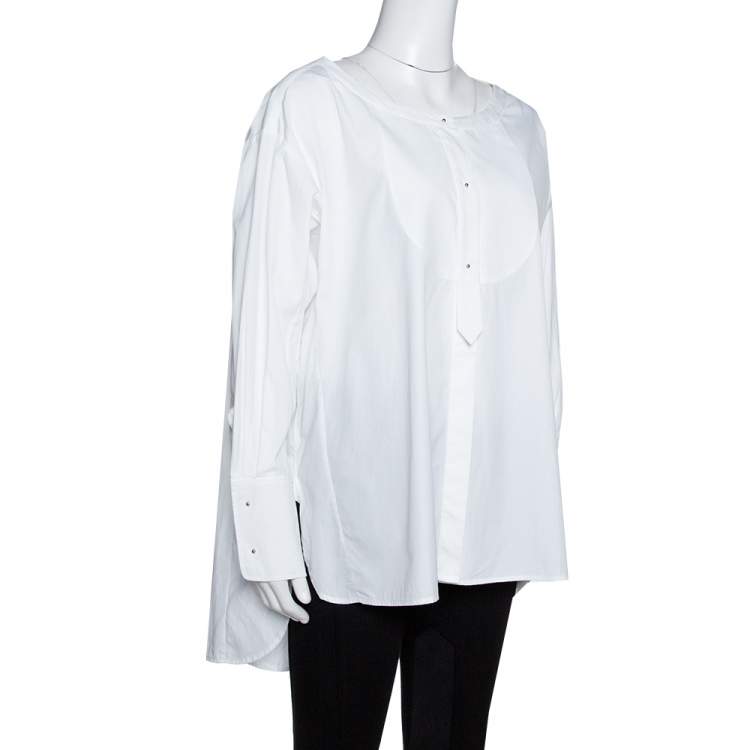 Pre Owned Prada White Cotton Button Front Oversized Blouse S