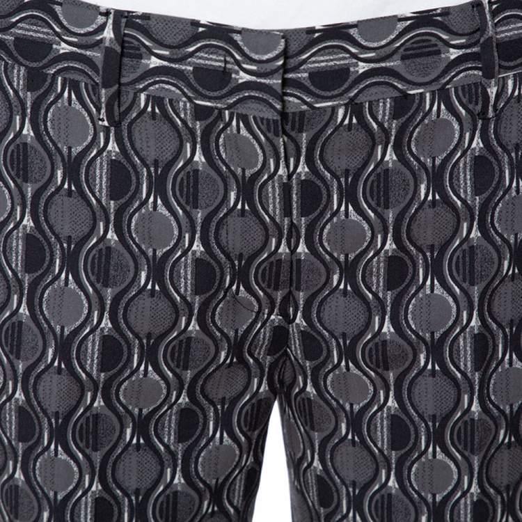 Pre Owned Prada Grey Printed Wool Tapered Trousers S