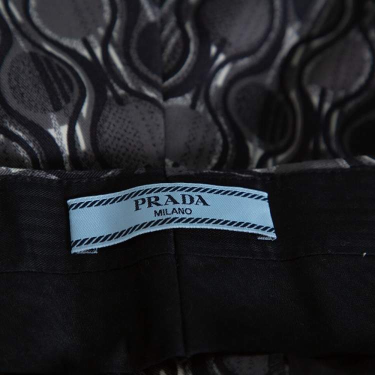 Pre Owned Prada Grey Printed Wool Tapered Trousers S