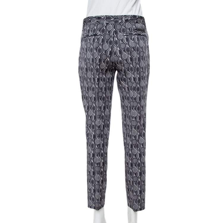 Pre Owned Prada Grey Printed Wool Tapered Trousers S