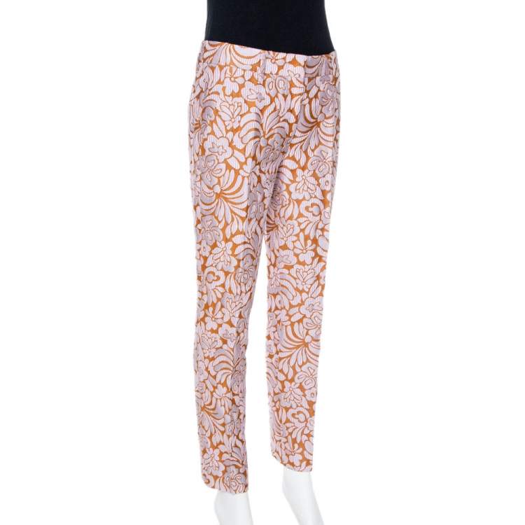 Pre Owned Prada Bicolor Embossed Floral Jacquard Tapered Trousers S