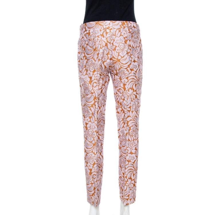 Pre Owned Prada Bicolor Embossed Floral Jacquard Tapered Trousers S