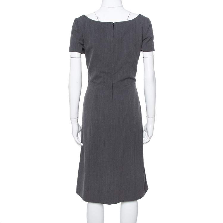 Pre Owned Prada Grey Wool Short Sleeve Sheath Dress S