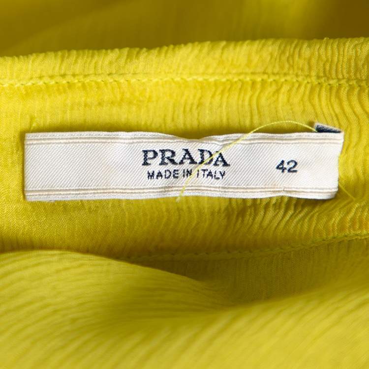 Pre Owned Prada Yellow Silk Crepon Ruffle Front Sheer Blouse M