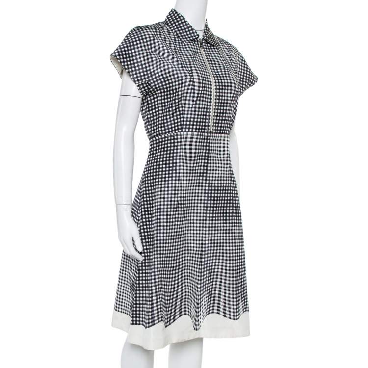 Pre Owned Prada Monochrome Check Print Silk A-Line Dress M