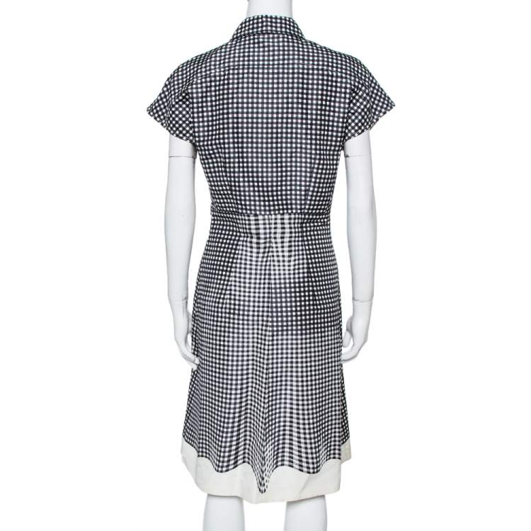 Pre Owned Prada Monochrome Check Print Silk A-Line Dress M