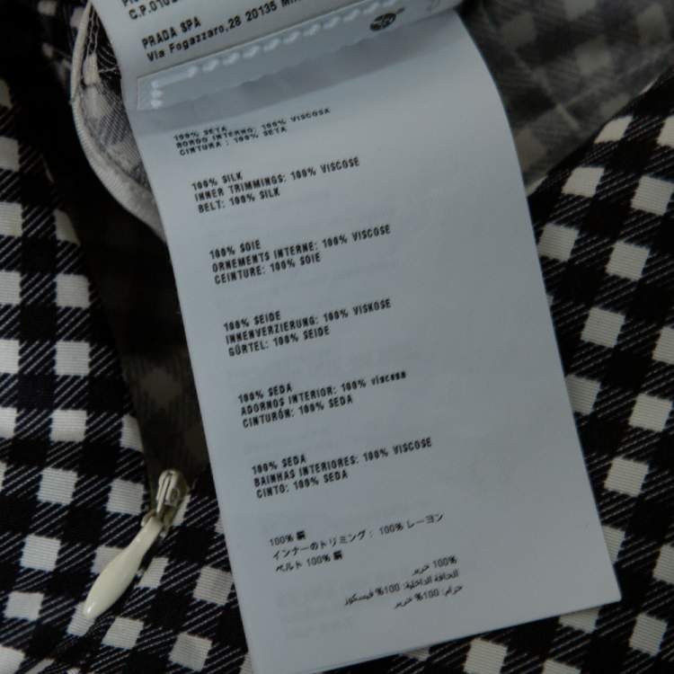Pre Owned Prada Monochrome Check Print Silk A-Line Dress M