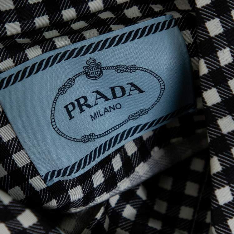 Pre Owned Prada Monochrome Check Print Silk A-Line Dress M