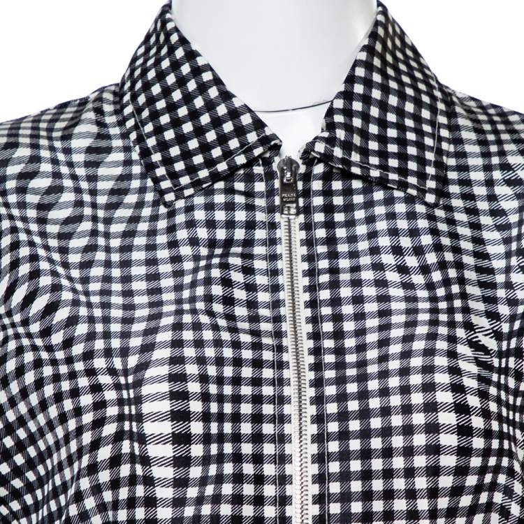 Pre Owned Prada Monochrome Check Print Silk A-Line Dress M