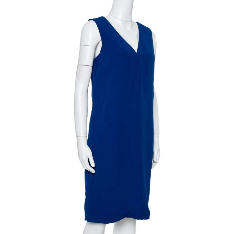 مملوكة مسبقًا Prada Royal Blue Crepe Sleeveless Shift Dress S