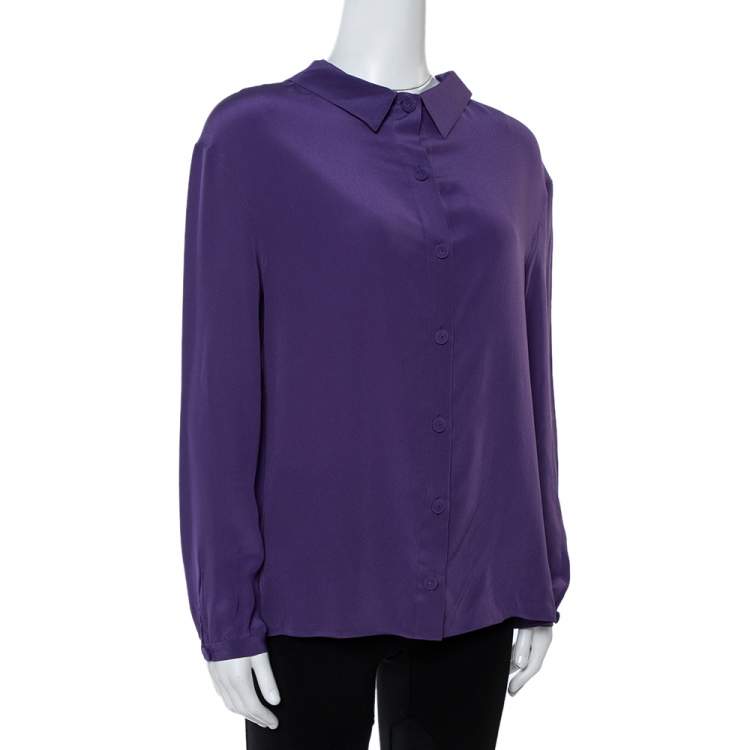 Pre Owned Prada Purple Silk Long Sleeve Back Button Blouse M