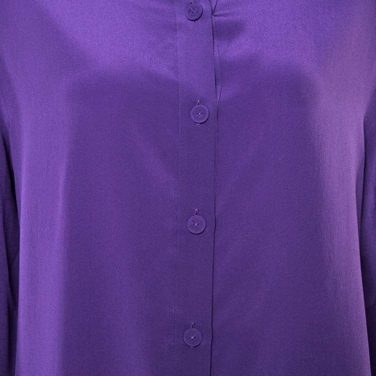 Pre Owned Prada Purple Silk Long Sleeve Back Button Blouse M
