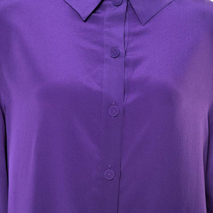 Pre Owned Prada Purple Silk Long Sleeve Back Button Blouse M