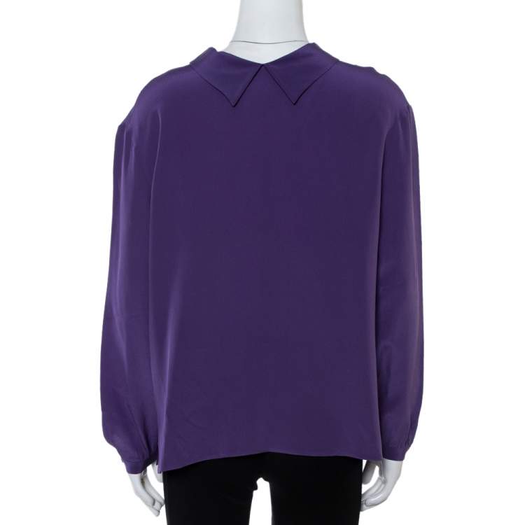 Pre Owned Prada Purple Silk Long Sleeve Back Button Blouse M