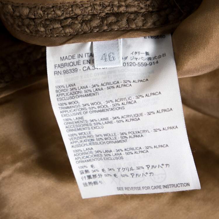 Pre Owned Prada Brown Wool Tweed Embellished Long Coat L