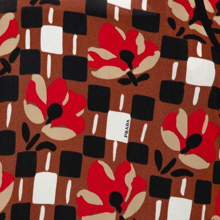 Pre Owned Prada Multicolor Printed Mock Neck Blouse M