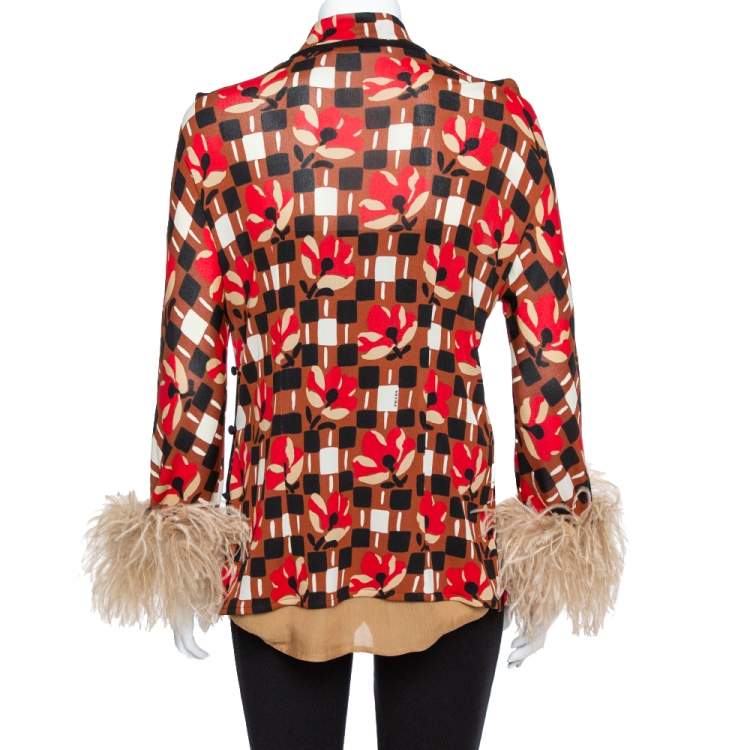 Pre Owned Prada Multicolor Printed Mock Neck Blouse M