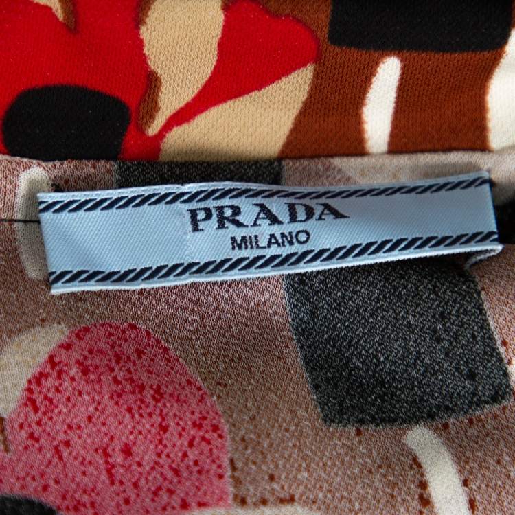 Pre Owned Prada Multicolor Printed Mock Neck Blouse M