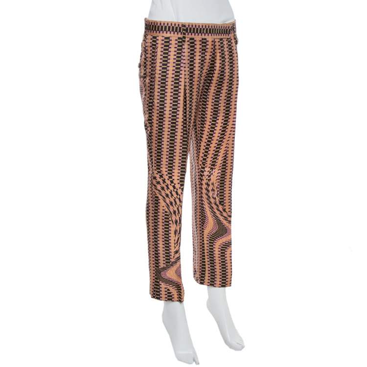 Pre Owned Prada Pink Weave Print Silk Cropped Trousers S