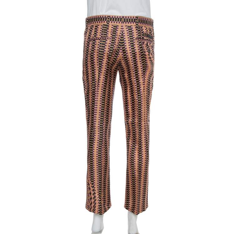 Pre Owned Prada Pink Weave Print Silk Cropped Trousers S
