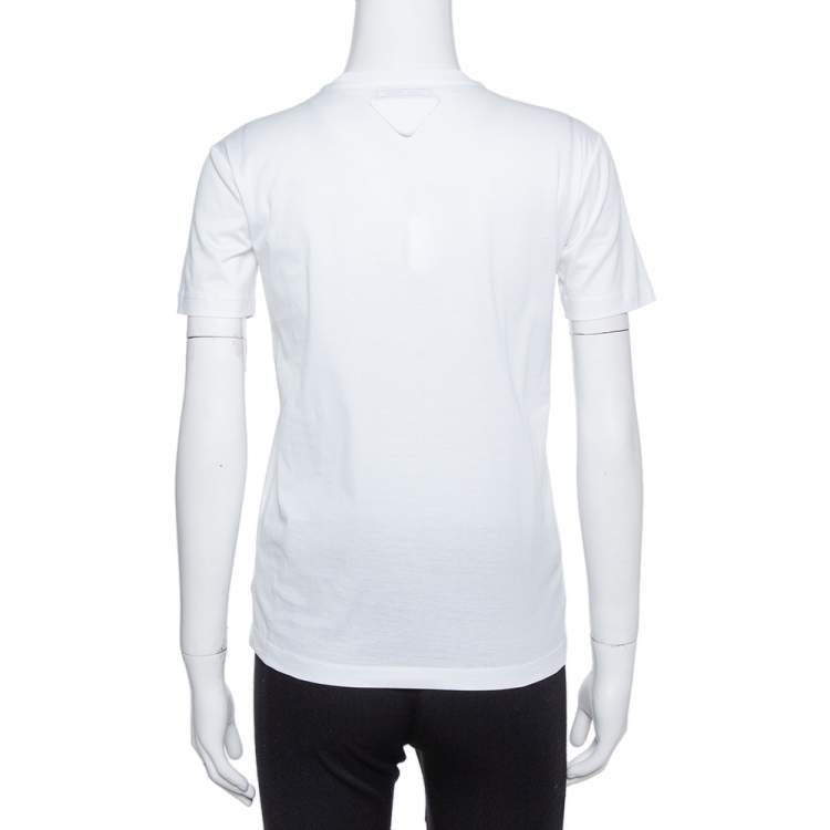 Pre Owned Prada White Cotton Jersey Crew Neck T-Shirt S