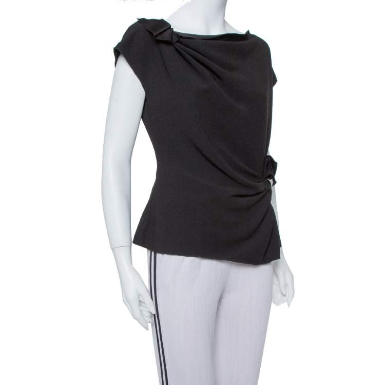 Pre Owned Prada Black Crepe Draped Detail Top L