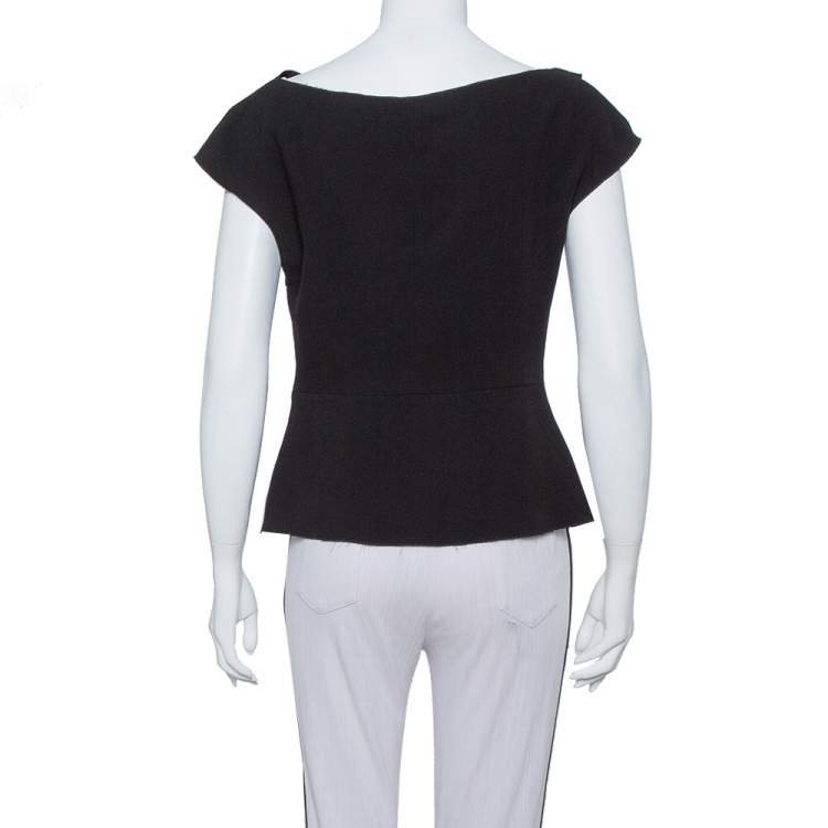 Pre Owned Prada Black Crepe Draped Detail Top L