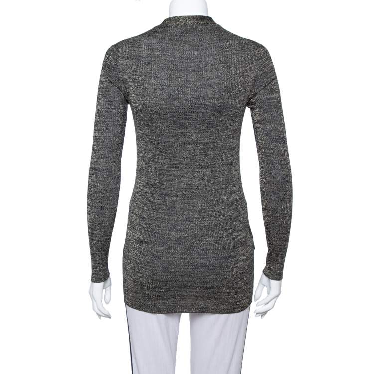 Pre Owned Prada Metallic Lurex Rib Knit Button Front Cardigan M