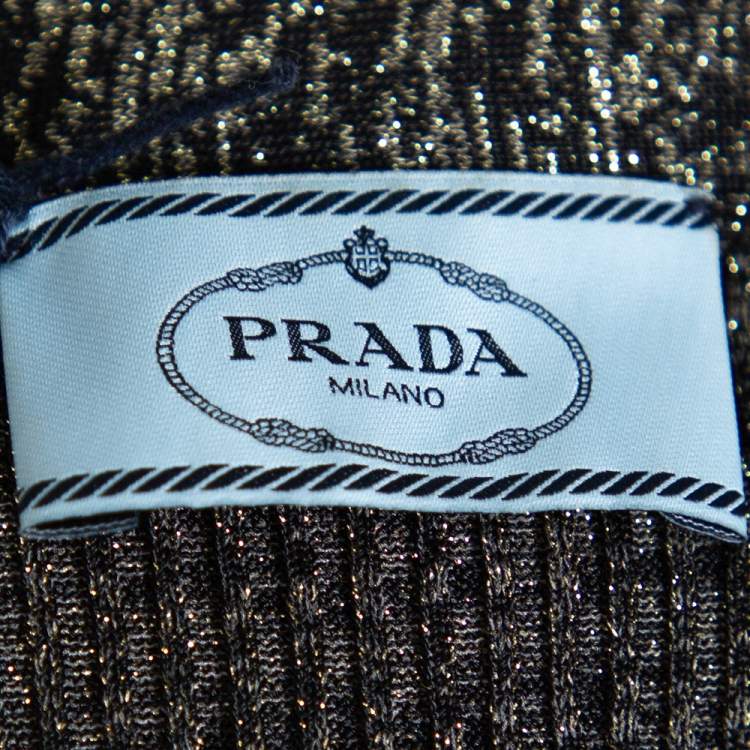 Pre Owned Prada Metallic Lurex Rib Knit Button Front Cardigan M