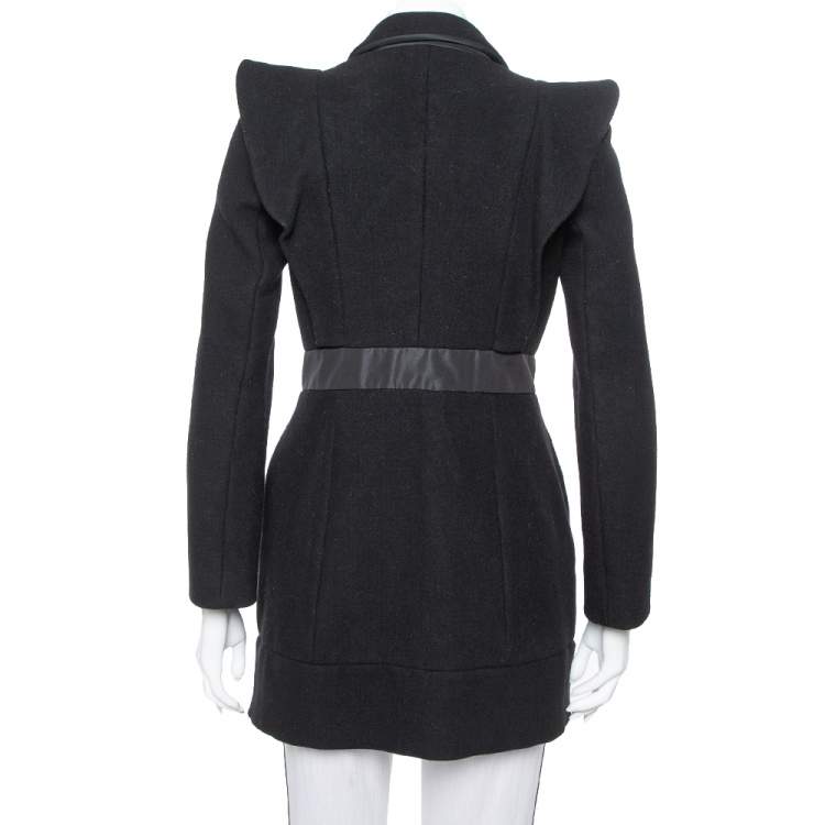 Pre Owned Prada Black Wool & Lace Paneled Coat S