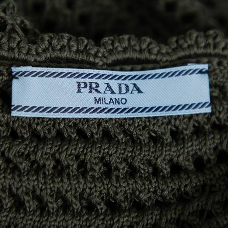 Pre Owned Prada Green Crochet Knit Sleeveless Midi Dress S