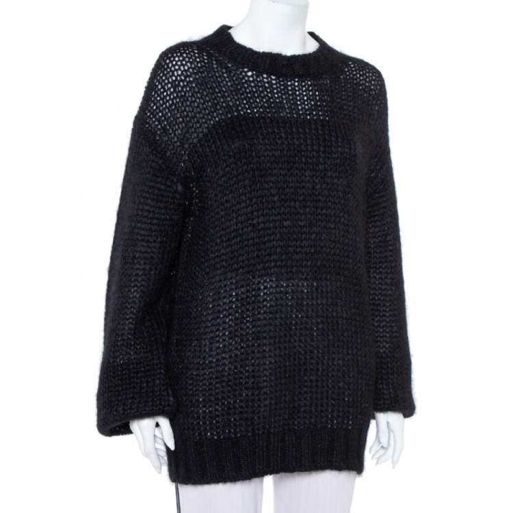 Pre Owned Prada Black Wool Oversized Crewneck Sweater M
