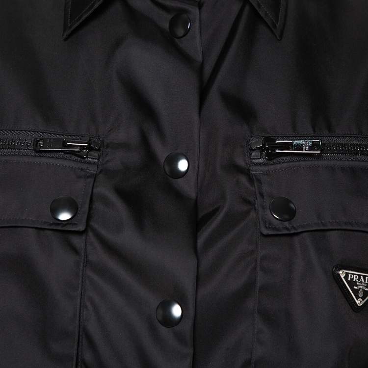 Pre Owned Prada Black Synthetic Front Pocket Detail Military Jacket XS