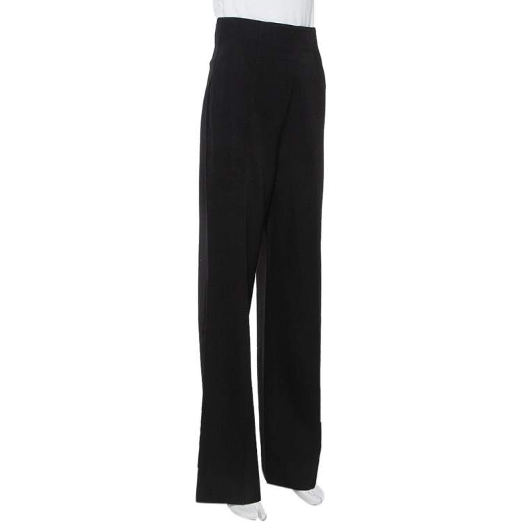 Pre Owned Prada Black Wool Wide Leg High Waist Trousers M
