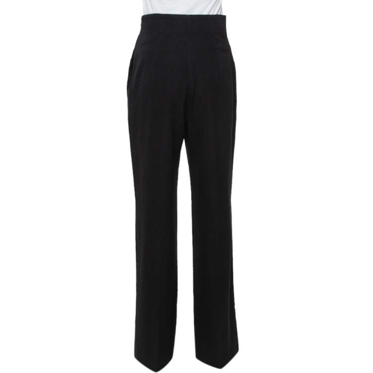 Pre Owned Prada Black Wool Wide Leg High Waist Trousers M