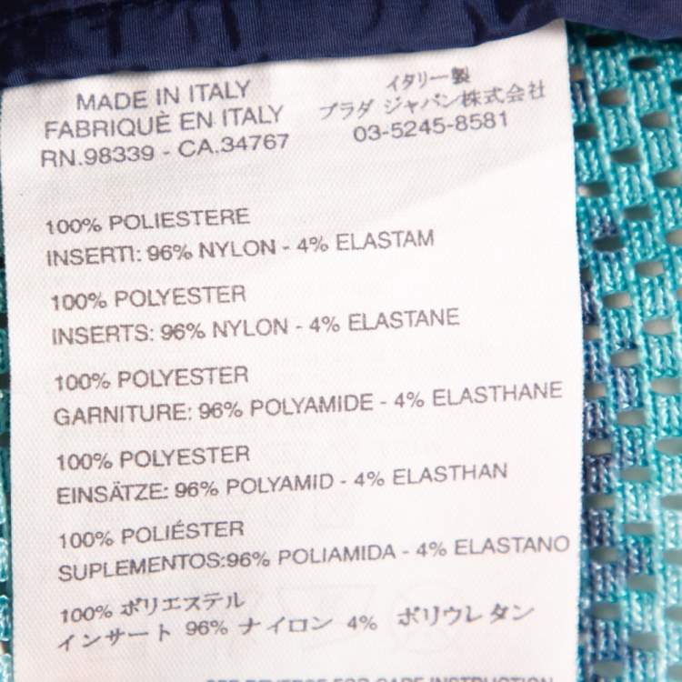 Pre Owned Prada Blue Abstract Print Perforated Zip Front Jacket L