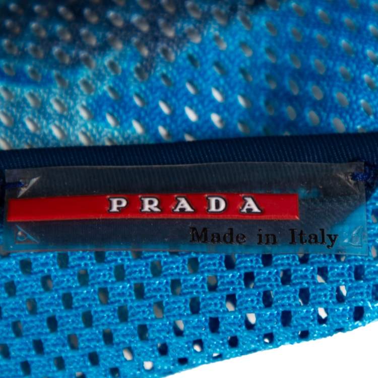 Pre Owned Prada Blue Abstract Print Perforated Zip Front Jacket L