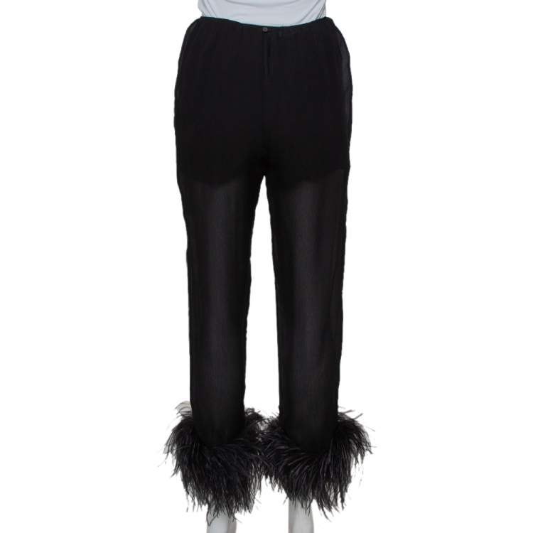 Prada Black Silk Feather Trim Detail Cropped Trousers S Prada | TLC